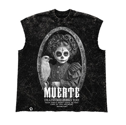 MUERTE CUT-OFF RAW MUSCLE TEE - BOXY FIT VINTAGE MINERAL ACID WASH