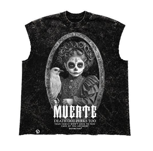MUERTE CUT-OFF RAW MUSCLE TEE - BOXY FIT VINTAGE MINERAL ACID WASH