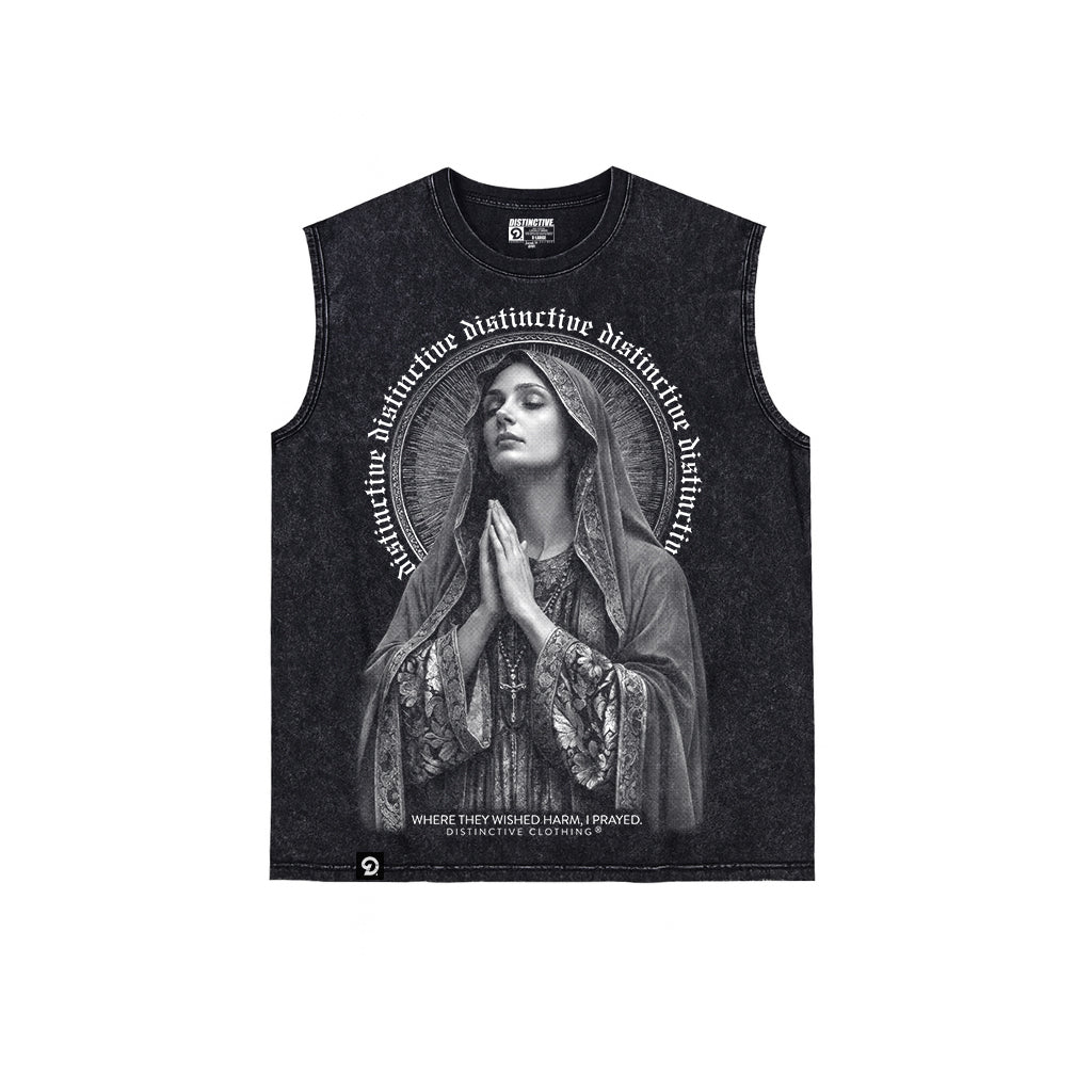 WHERE THEY WISHED HARM I PRAY TANK TOP SEWN SLEEVE - OVERSIZE VINTAGE MINERAL ACID WASH