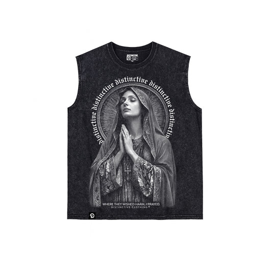 WHERE THEY WISHED HARM I PRAY TANK TOP SEWN SLEEVE - OVERSIZE VINTAGE MINERAL ACID WASH