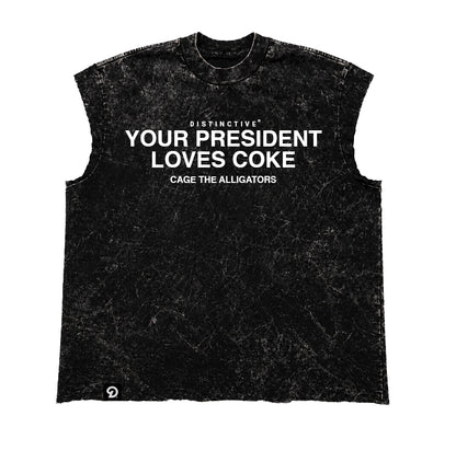YOUR PRESIDENT LOVES CKE CUT-OFF RAW MUSCLE TEE - BOXY FIT VINTAGE MINERAL ACID WASH
