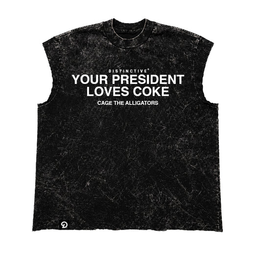 YOUR PRESIDENT LOVES CKE CUT-OFF RAW MUSCLE TEE - BOXY FIT VINTAGE MINERAL ACID WASH