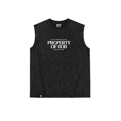 PROPERTY OF GOD TANK TOP SEWN SLEEVE - OVERSIZE VINTAGE MINERAL ACID WASH