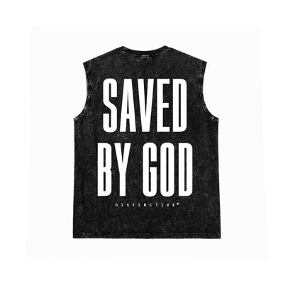 SAVED BY GOD TANK TOP SEWN SLEEVE - OVERSIZE VINTAGE MINERAL ACID WASH