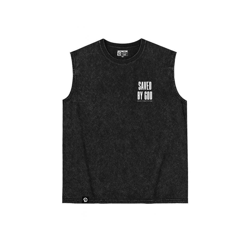 SAVED BY GOD TANK TOP SEWN SLEEVE - OVERSIZE VINTAGE MINERAL ACID WASH
