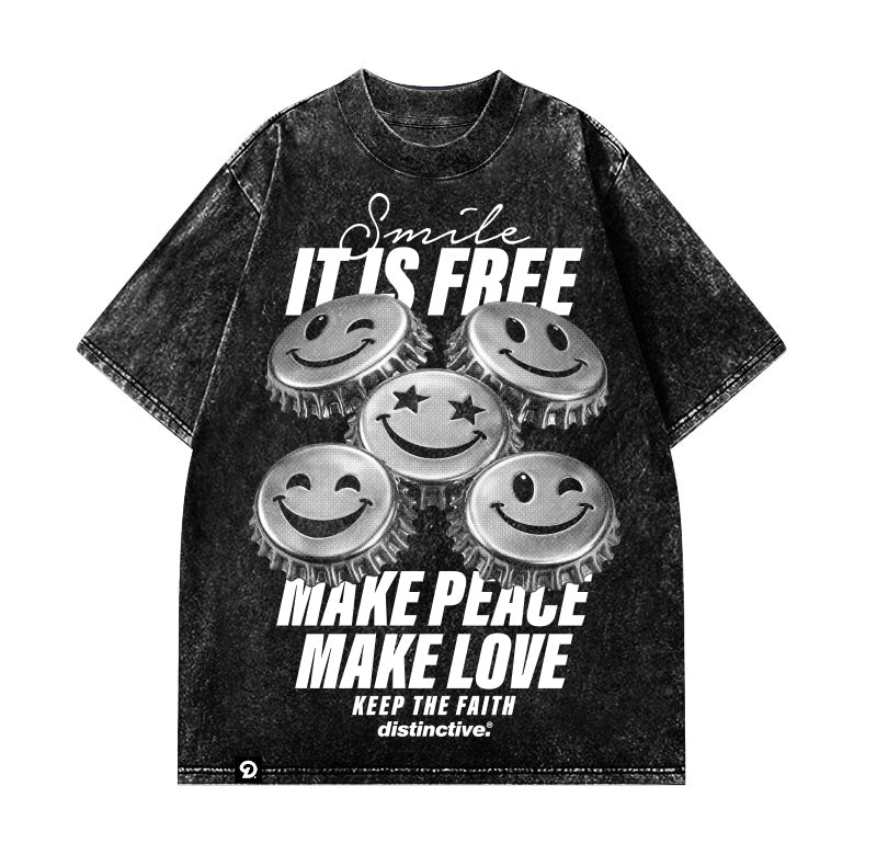 SMILEY PEACE AND LOVE - OVERSIZE VINTAGE ACID WASH