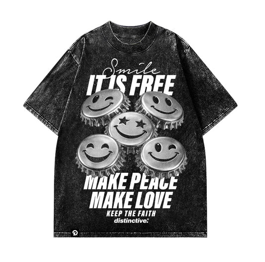 SMILEY PEACE AND LOVE - OVERSIZE VINTAGE ACID WASH
