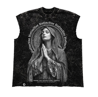 WHERE THEY WISHED HARM I PRAY CUT-OFF RAW MUSCLE TEE - BOXY FIT VINTAGE MINERAL ACID WASH