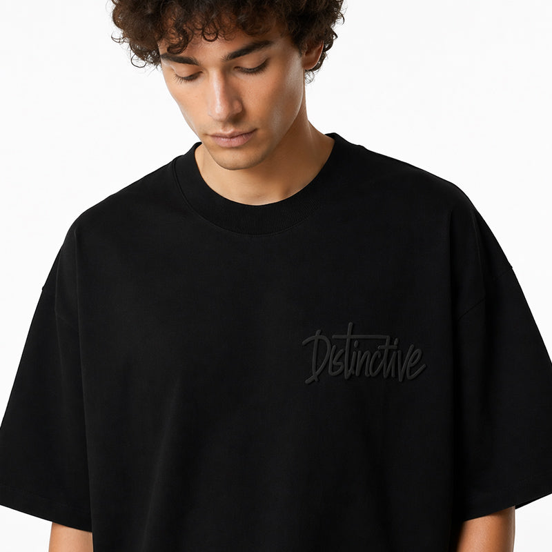 DISTINCTIVE WORDMARK LOGO BLACK ON BLACK - 280GSM BOXY FIT