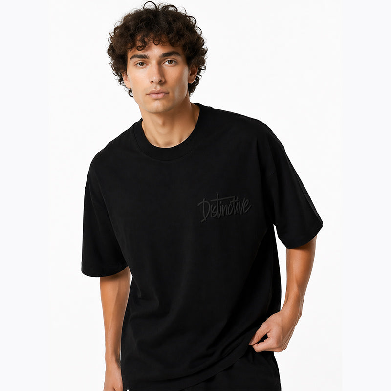 DISTINCTIVE WORDMARK LOGO BLACK ON BLACK - 280GSM BOXY FIT