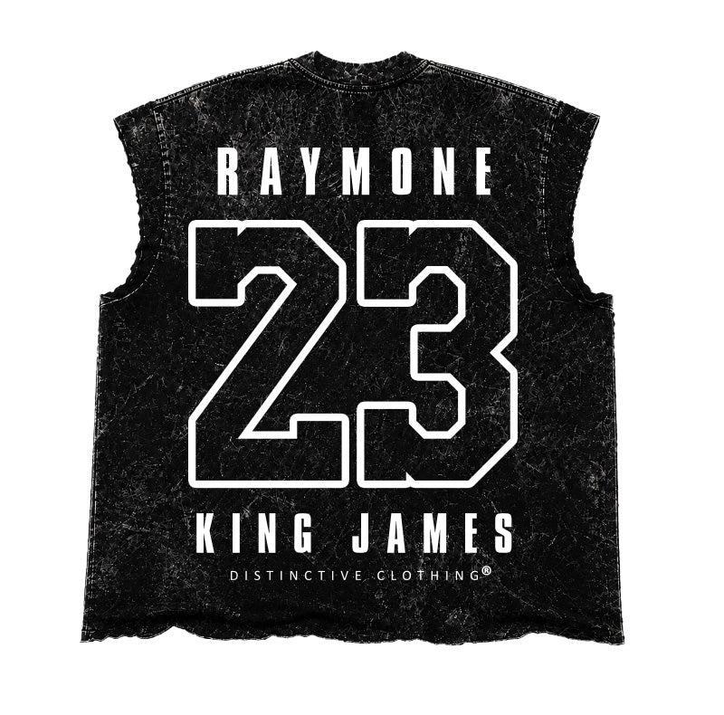 KING J CUT-OFF RAW MUSCLE TEE - BOXY FIT VINTAGE MINERAL ACID WASH