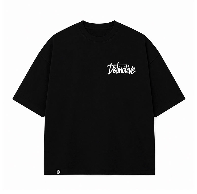 DISTINCTIVE WORDMARK LOGO WHITE ON BLACK - 280GSM BOXY FIT