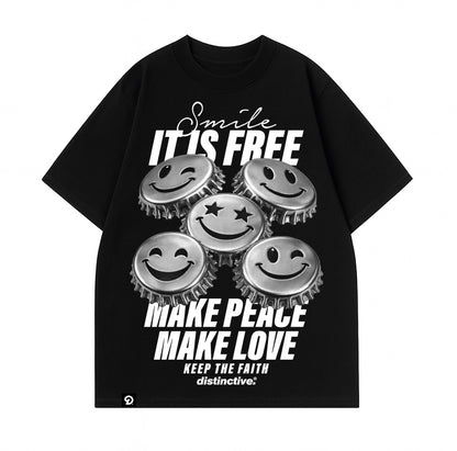 SMILEY PEACE AND LOVE - OVERSIZE VINTAGE ACID WASH